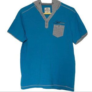 Xios New York 100% Cotton Mens Blue Gray Short Sleeve Hooded Shirt XL